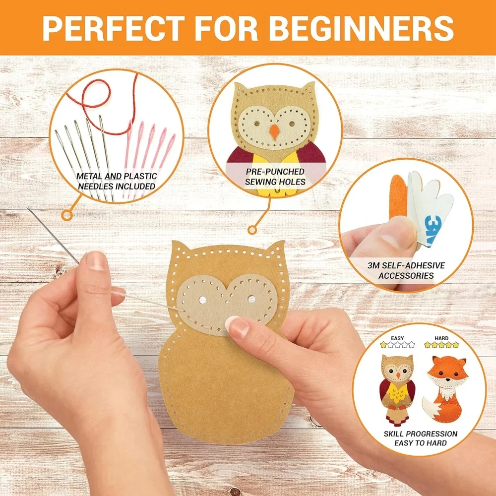 Kids Educational Stuffing Soft Toy Craft Felt Sewing Kit Set 8 Forest Animals