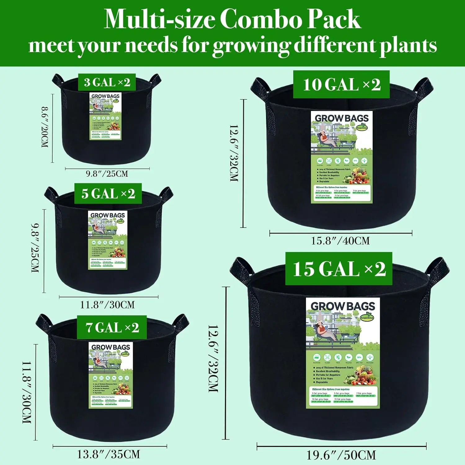 2024 new product multicolor mixed size outdoor durable handles fabric plant garden pots planters potato flower grow bags
