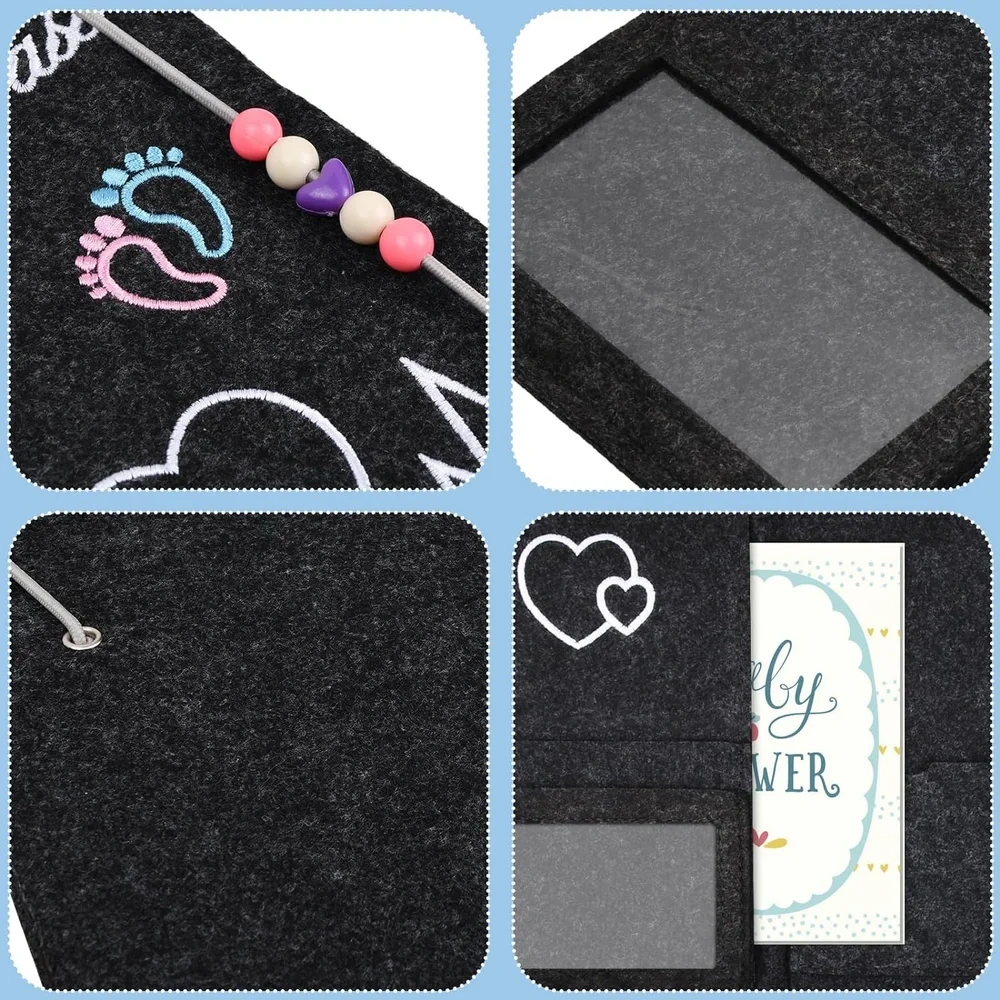 German Maternity Log Cover Felt Protective Mutterpass Bag with Elastic String & Beads