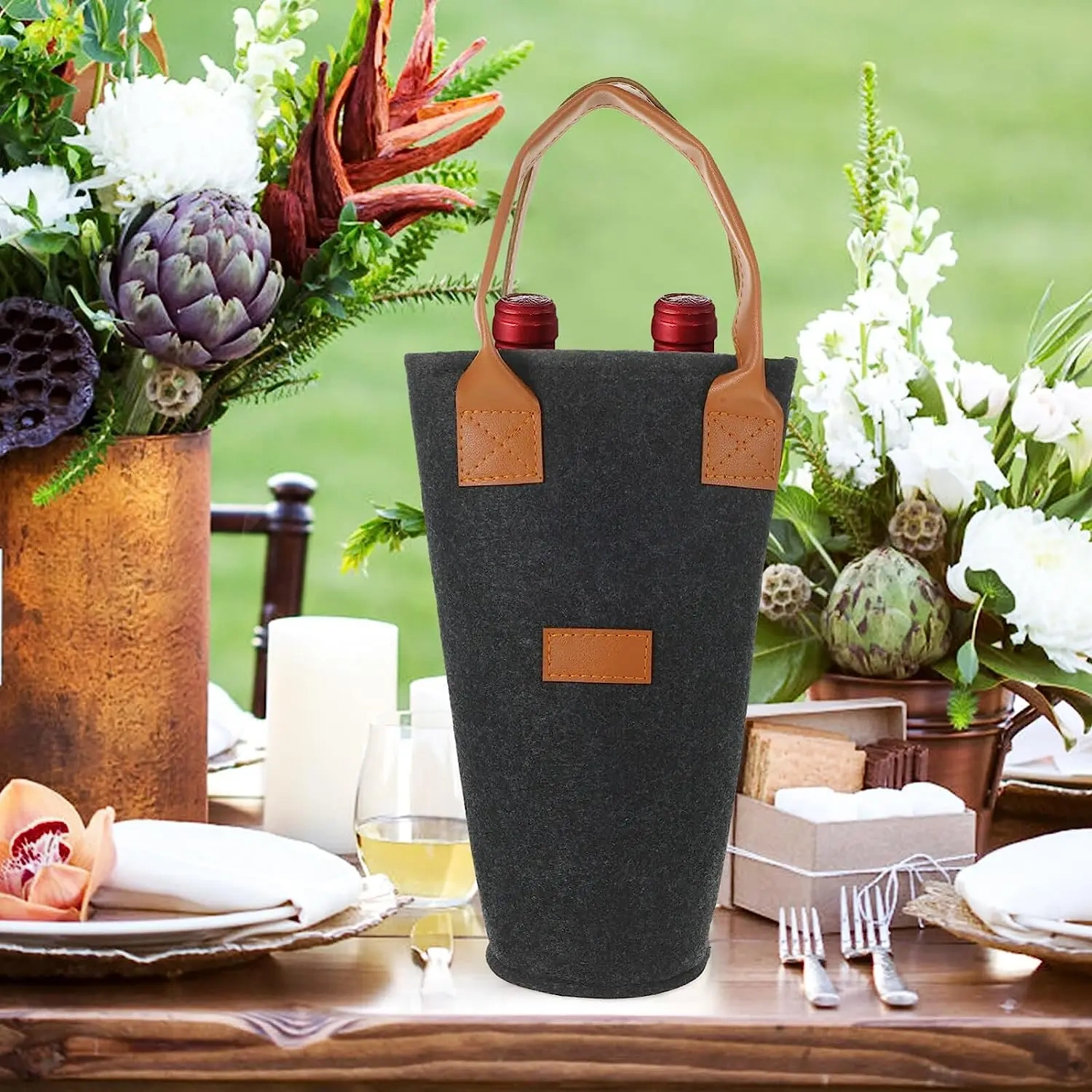 Bulk cheap custom logo single felt non woven water bottle carrying case, wine cooler gift bag for travel picnic beach