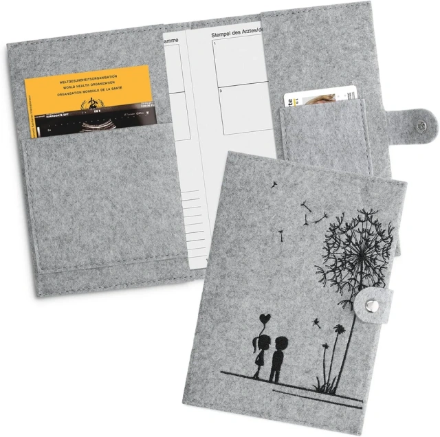 غطاء Mutterpass للحوامل مصنوع من اللباد الرمادي رخيص الثمن بشعار مخصص مع زر كبس