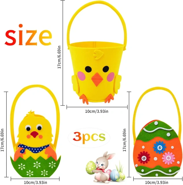 Paniers de chasse aux œufs de poussin de Pâques en feutre pour décoration sur le thème de Pâques pour enfants avec poignée Sac fourre-tout cadeau de bonbons de Pâques
