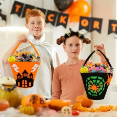 سلة حلوى الهالوين المصنوعة من اللباد بتصميم عنكبوت أسود من Trick or Treat لعام 2024