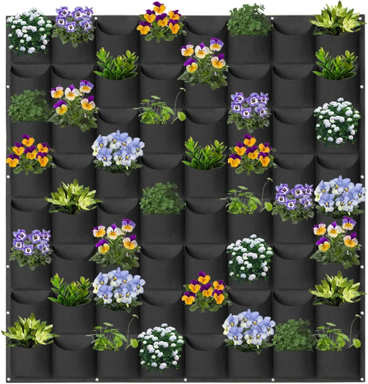 2024 new custom 64 pockets hanging vertical wall mounted herb garden plant growing bag greening artificial flower container