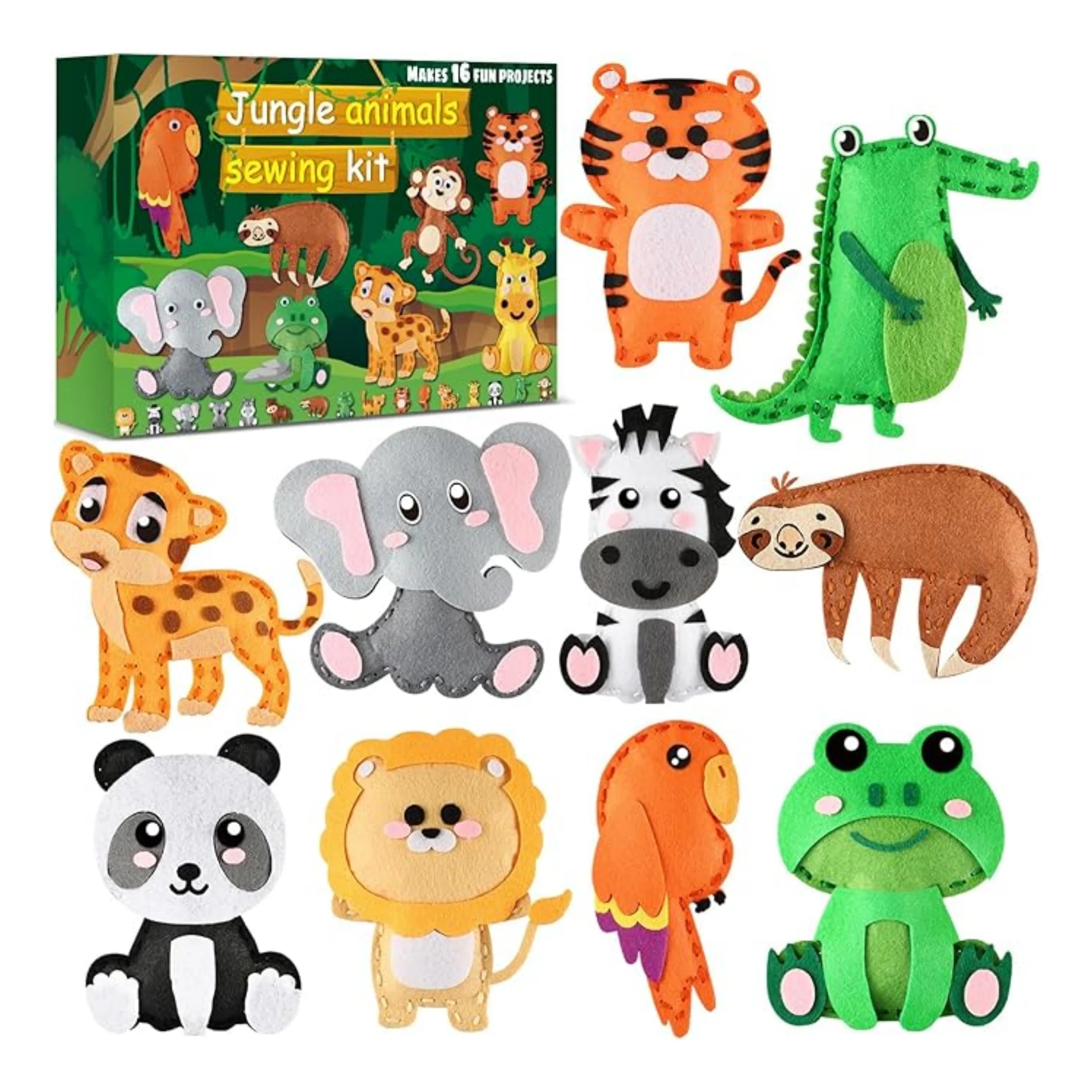 Custom Kids Fun Craft Toy DIY Jungle Animals Felt Sewing Kit