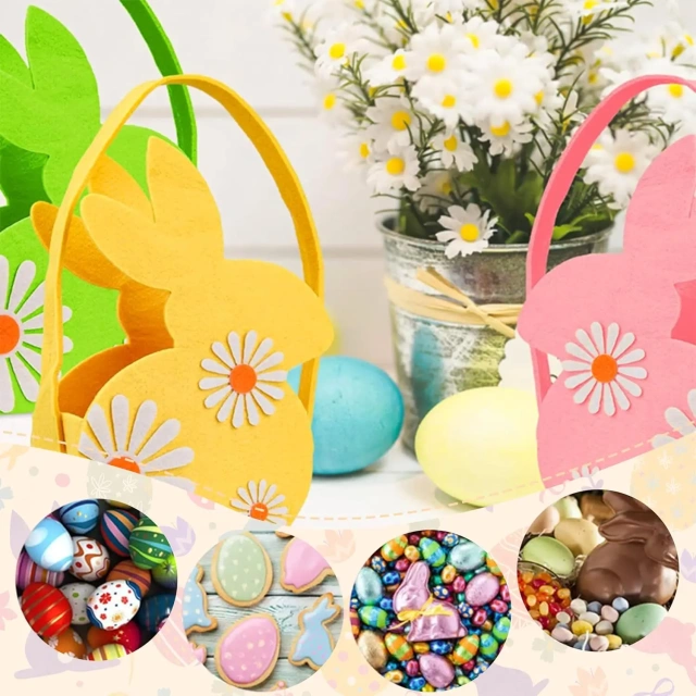 BSCI faible MOQ en gros décoration de Pâques nouveautés de fête pour enfants feutre poussin de Pâques bonbons sacs-cadeaux seaux lapin paniers de Pâques