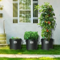 Bolsa de tela no tejida negra, ligera y duradera, personalizada, con tapón para plantas para tomates, pepinos, patatas y fresas