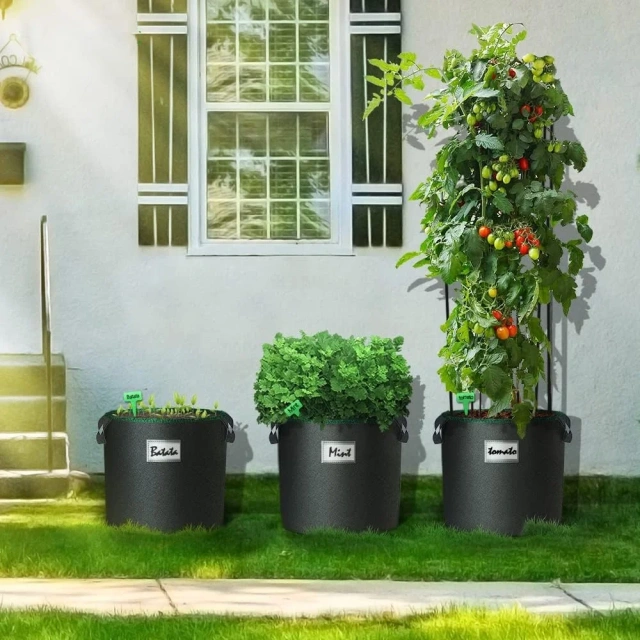 Bolsa de tela no tejida negra, ligera y duradera, personalizada, con tapón para plantas para tomates, pepinos, patatas y fresas