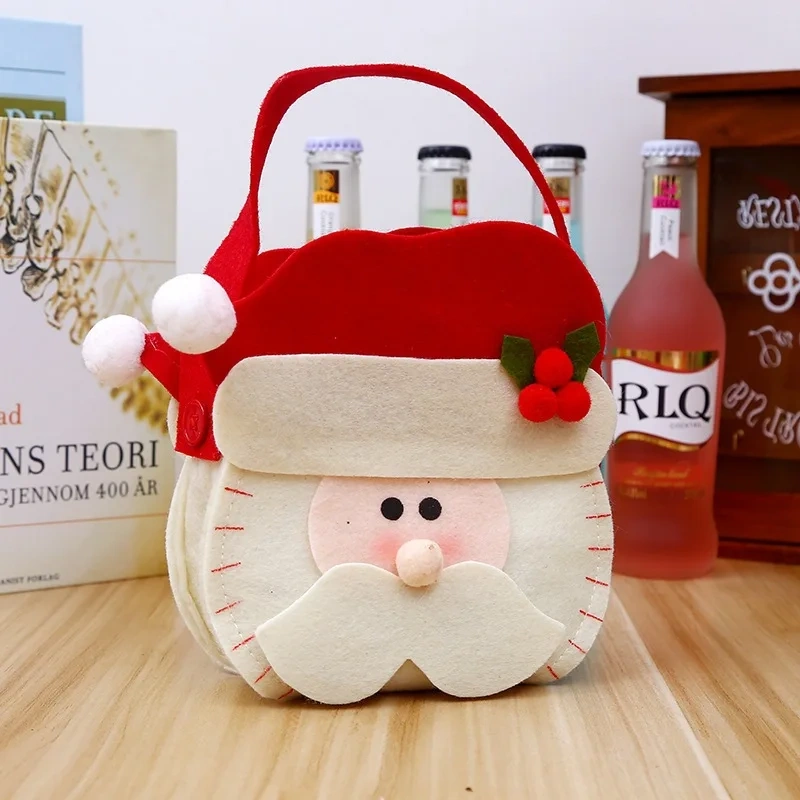Christmas decoration supplies free sample custom santa claus snowman felt basket mini children Christmas candy treat gift bags