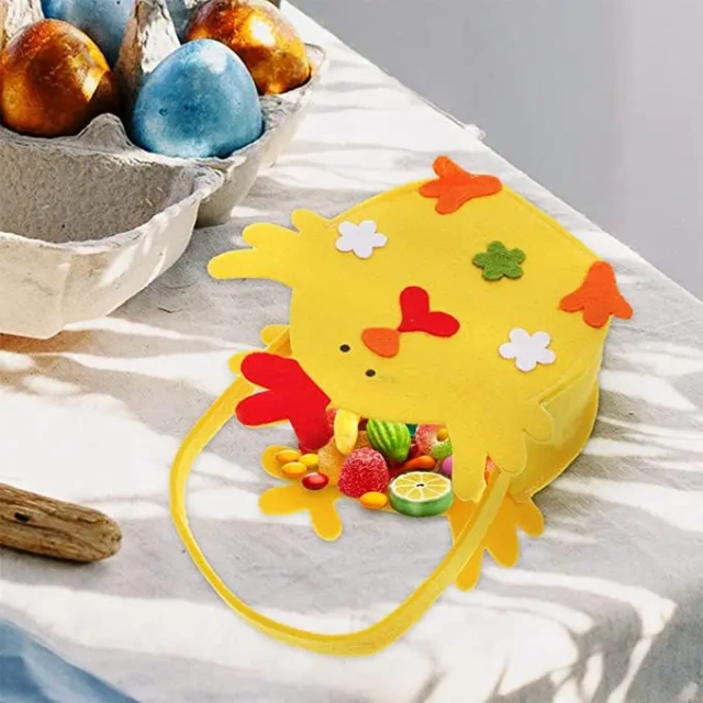 Paniers de Pâques en feutre de petit poulet écologique avec logo personnalisé mignon en gros, sac cadeau de bonbons pour les fêtes de festival des enfants