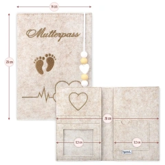 Custom Logo Beige Felt Mutterpass Cover with Silicone Beads