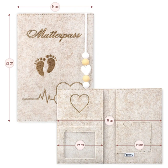 Custom Logo Beige Felt Mutterpass Cover with Silicone Beads