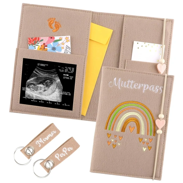 porta-documentos personalizado feito à mão, de feltro bege, protetor, porta-documentos, maternidade, capa para passaporte com chaveiros