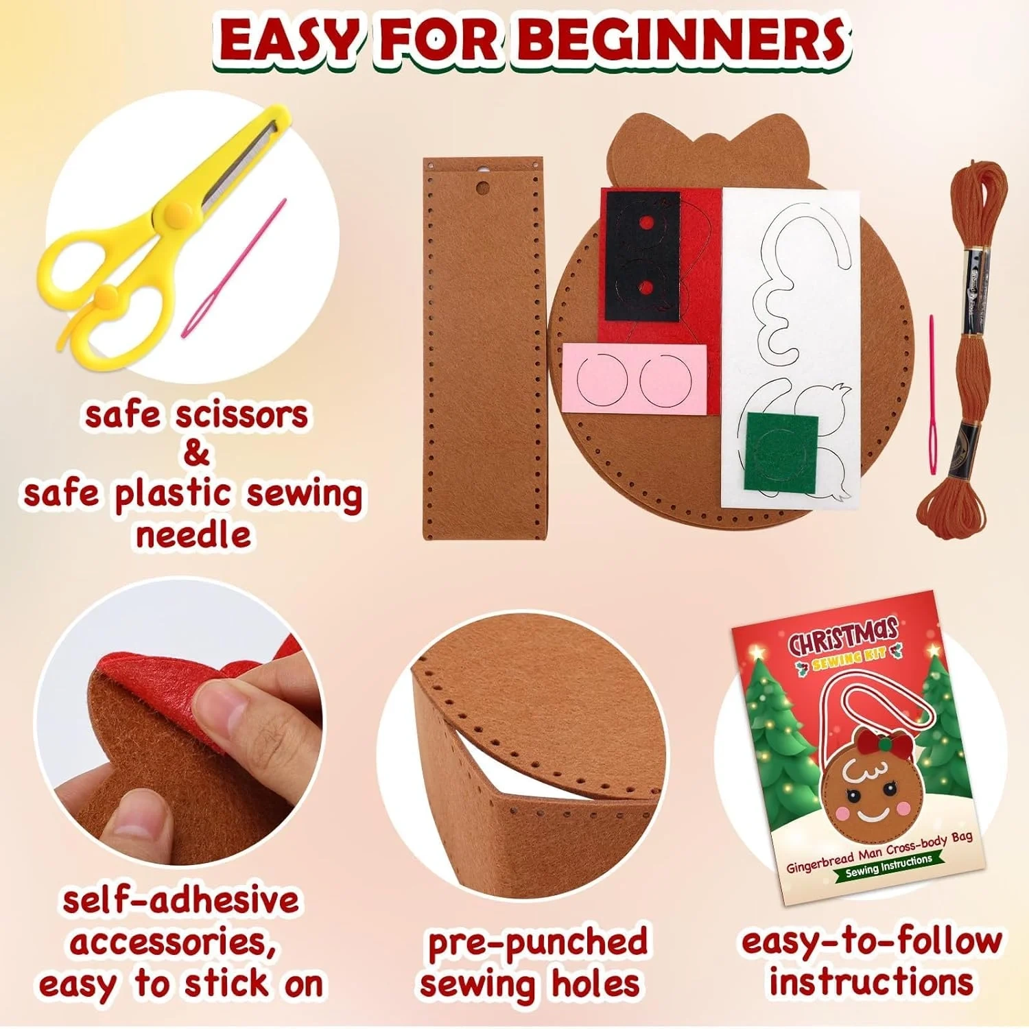 Flash Sale 6pcs christmas preschool educational toddlers sewing felt bag diy kit set for Xmas holiday activity gift