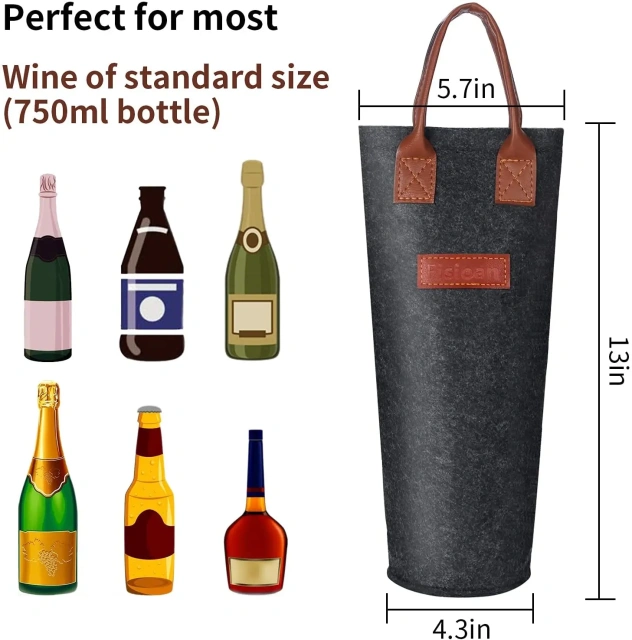 fabricant de sac de refroidisseur de vin simple en feutre écologique portable de grande capacité pour cadeau de mariage et amateur de vin