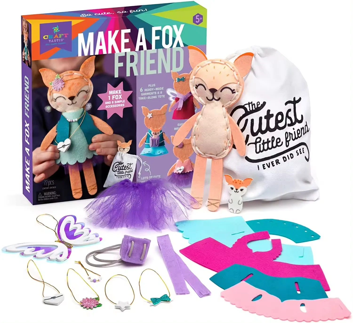 Custom Learn to Make A Fox Friend Craft Felt Sewing Kit with Clothes & Accessories