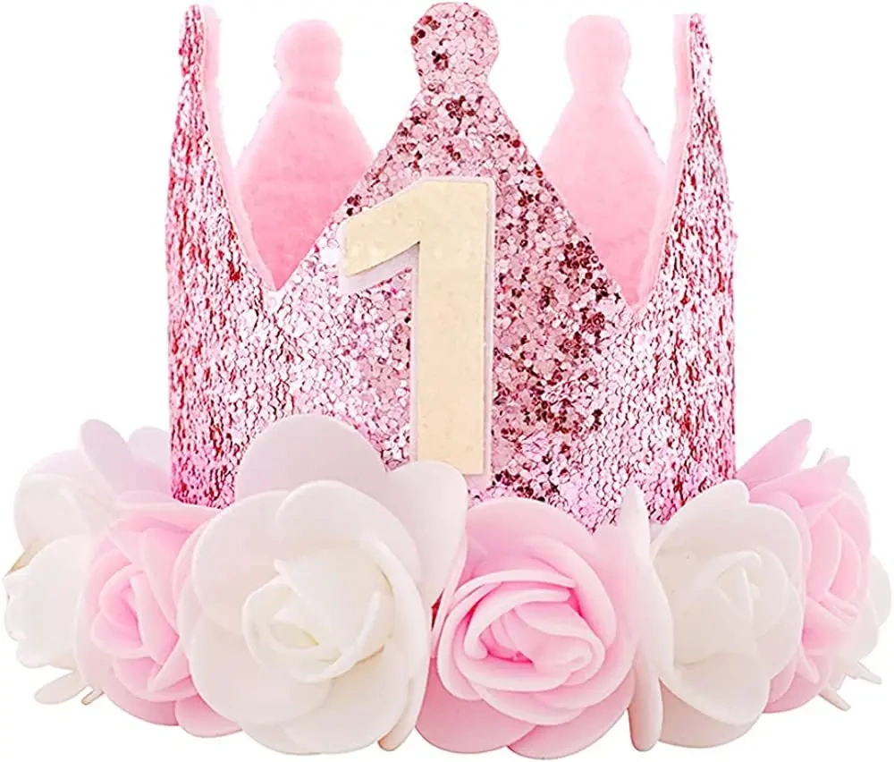 Custom Glitter Rose Gold Pink Felt Birthday Party Crown Hat