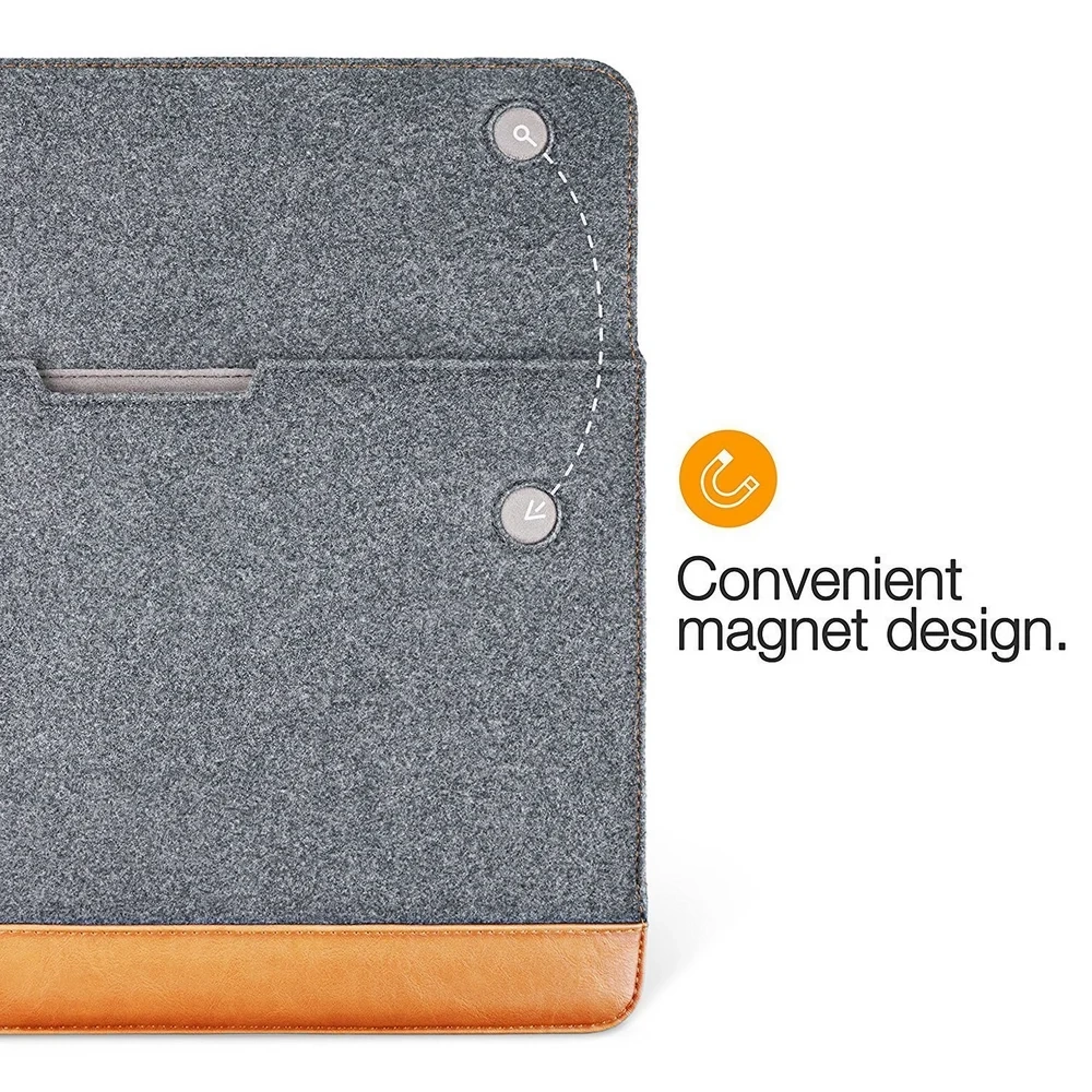 Custom stylish grey soft felt PU leather business men women laptop bag sleeve with magnet closure for computer protection