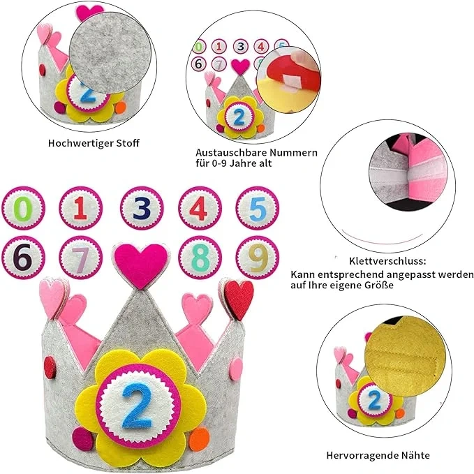 Custom Cute Baby Gift Fabric Felt Kids Birthday Crown