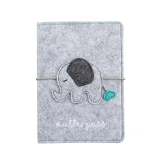 Custom Elephant Grey Felt Maternity Log Mutterpass Cover Bag with String