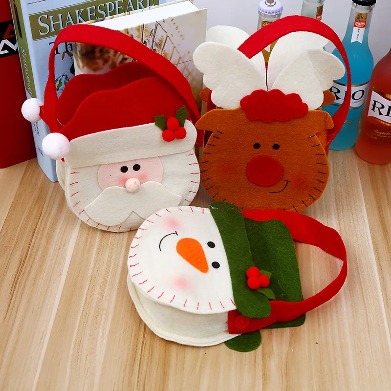 Christmas decoration supplies in stock santa claus reindeer snowman felt basket mini children Christmas candy treat gift bags