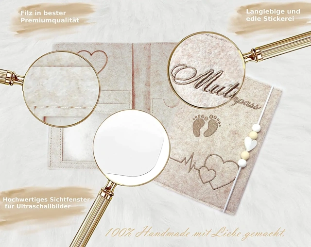 Custom Logo Beige Felt Mutterpass Cover with Silicone Beads