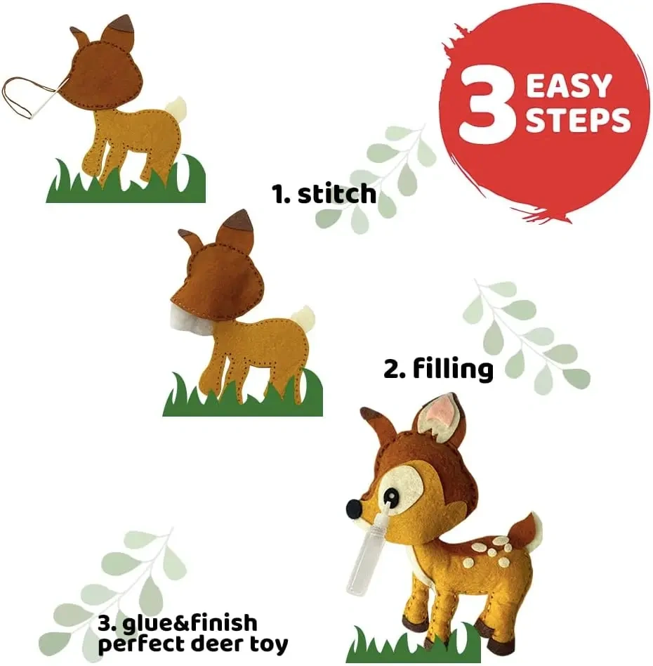 Kids Fun Learn DIY Craft Toy Forest Animals Felt Sewing Kit