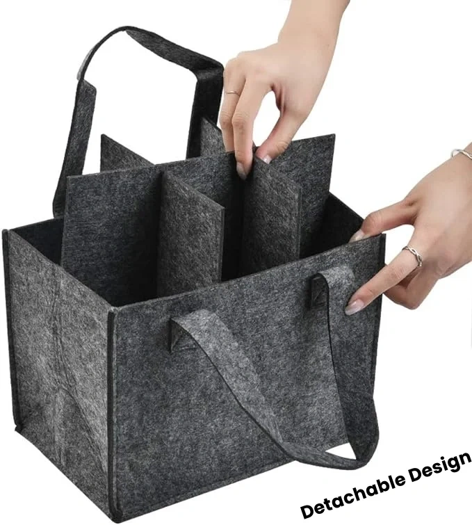 Portable  Bottle Wine Carrier with Detachable Divider Felt Wine Tote Bag Durable Material with Handle