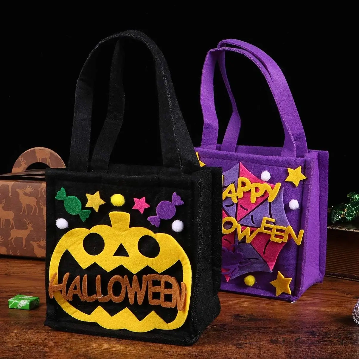 Kids 2024 Trick or Treat Decoration Felt Halloween Candy Bag