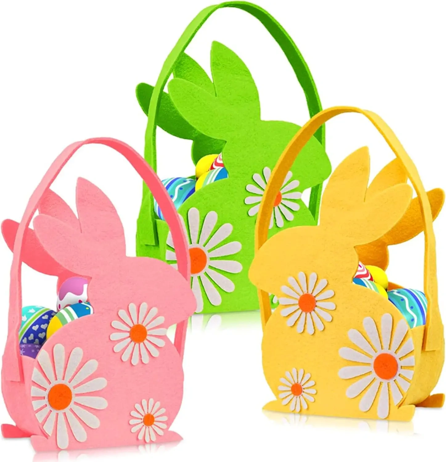 BSCI low MOQ Wholesale Easter decoration kids party novelties felt Easter chick candy gift bags buckets bunny Easter baskets