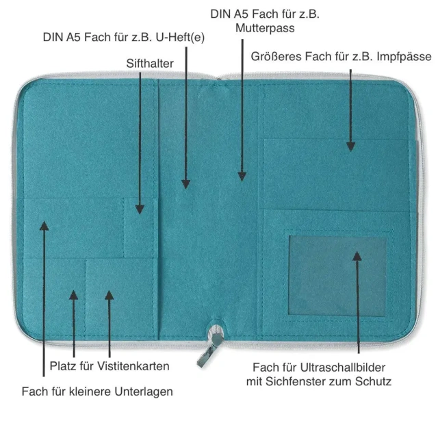 Housse de passeport personnalisée en feutre à fermeture éclair bicolore avec cœurs