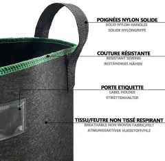 Bolsa de tela no tejida negra, ligera y duradera, personalizada, con tapón para plantas para tomates, pepinos, patatas y fresas
