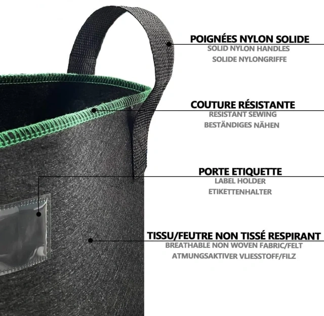 Bolsa de tela no tejida negra, ligera y duradera, personalizada, con tapón para plantas para tomates, pepinos, patatas y fresas
