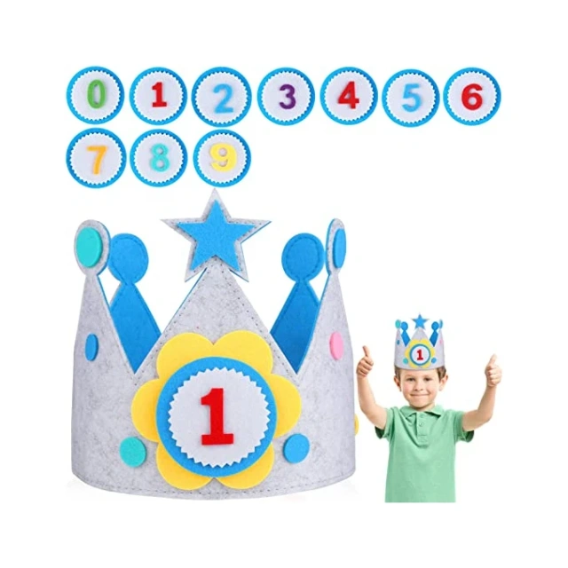 Decoração de aniversário de coroa de feltro fofa e reutilizável personalizada para bebês