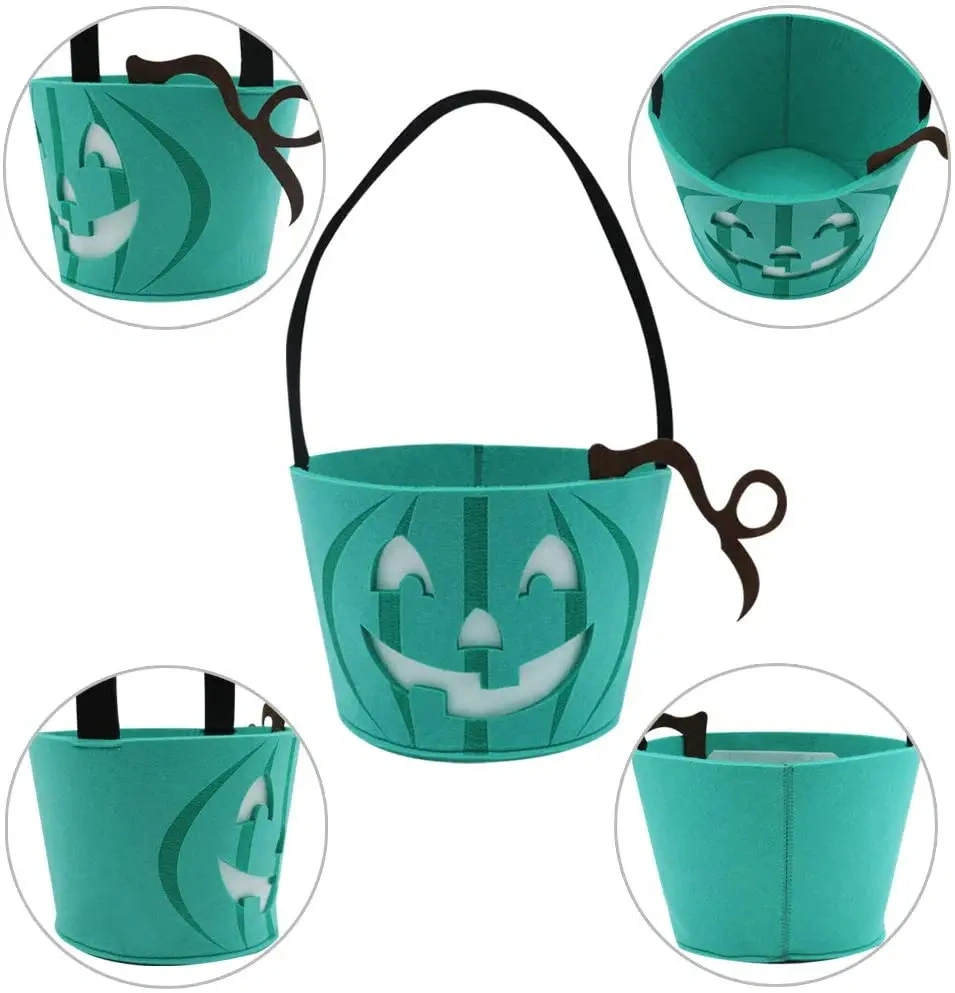 Trick or Treat LED Light Pumpkin Felt Halloween Candy Basket
