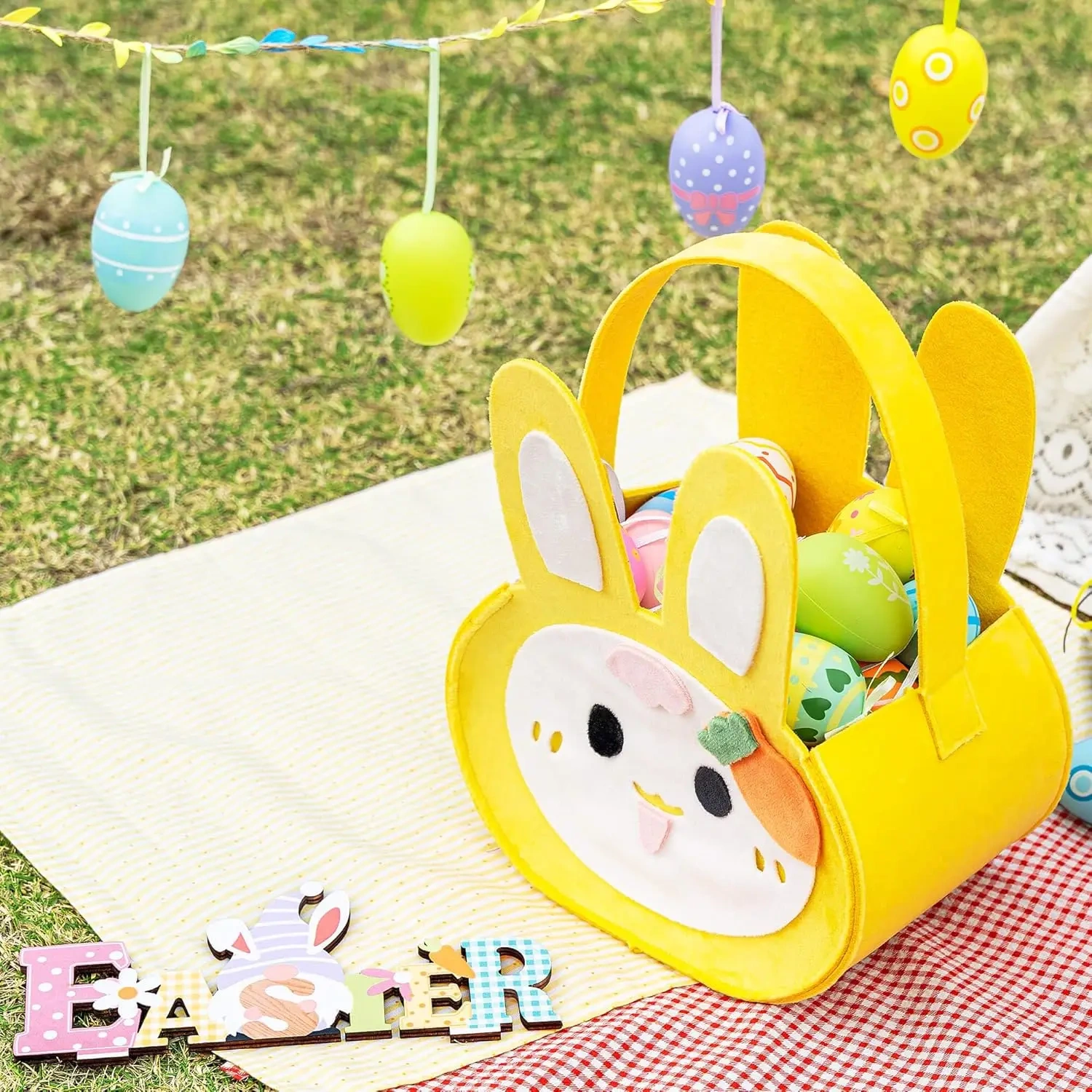 low MOQ Wholesale Easter decoration kids party novelties felt Easter bunny candy gift bags fabric egg hunt Easter baskets
