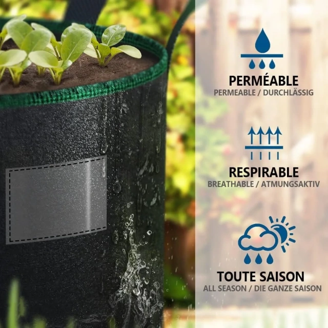 Bolsa de tela no tejida negra, ligera y duradera, personalizada, con tapón para plantas para tomates, pepinos, patatas y fresas
