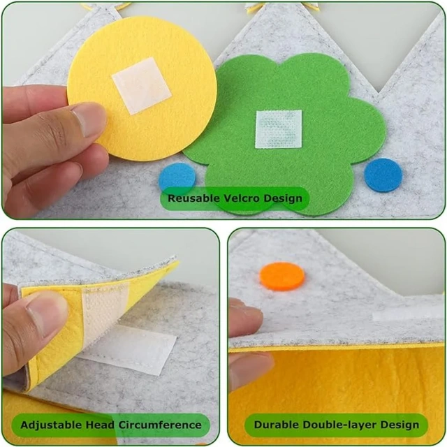 Chapéu de coroa de decoração de lembrança de aniversário infantil de feltro reutilizável