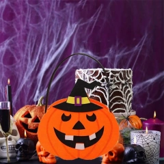 Canasta de dulces de Halloween de fieltro con forma de calabaza para pedir dulces 2025 para niños