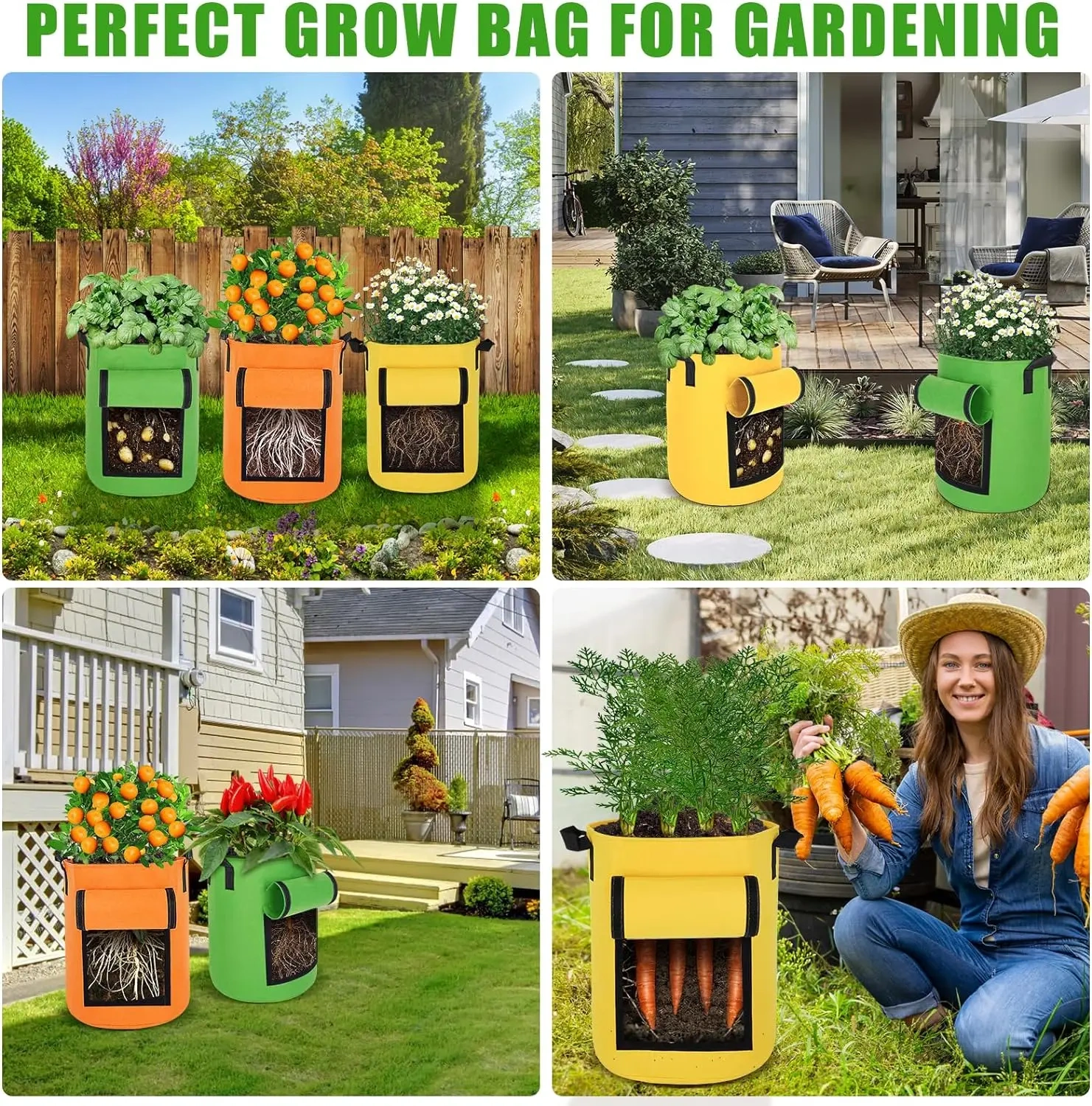 in stock cheap various colors flap durable handle thickened nonwoven fabric plant vegetable potato bags heavy duty grow pots
