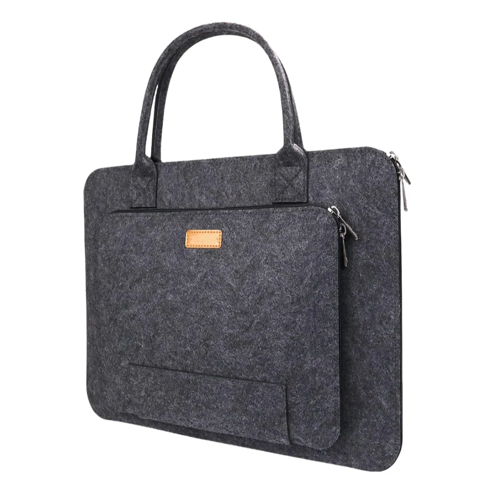 Unique design fashional 17 inch darkgrey felt notebook laptop bag with large storage space