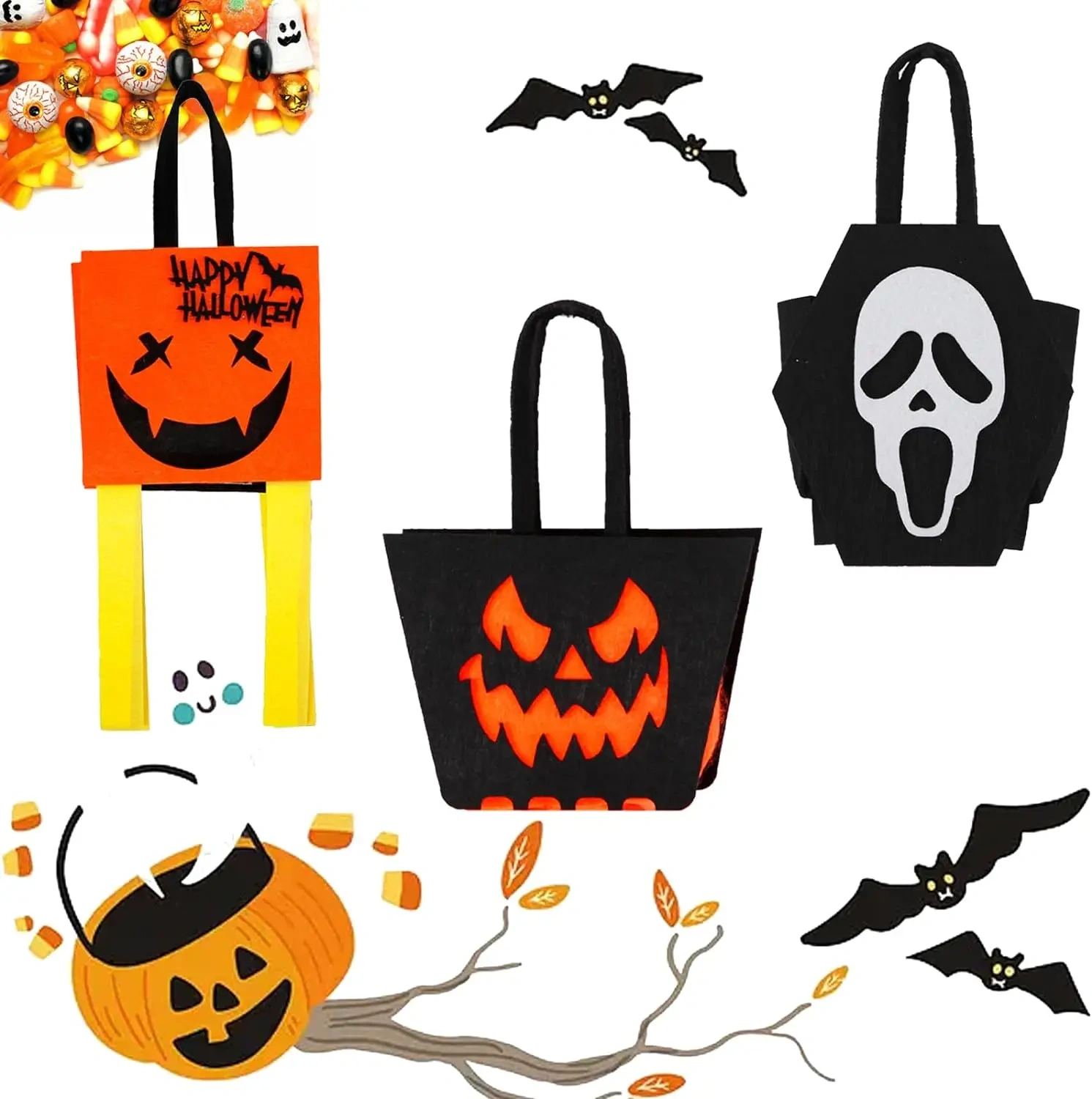 Kid Trick or Treat Ghost Pumpkin Felt Halloween Candy Basket