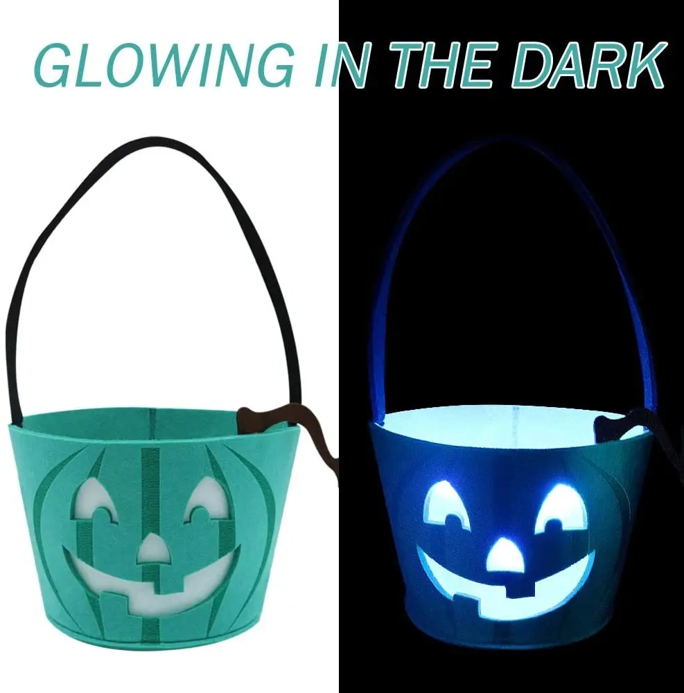 Trick or Treat LED Light Pumpkin Felt Halloween Candy Basket