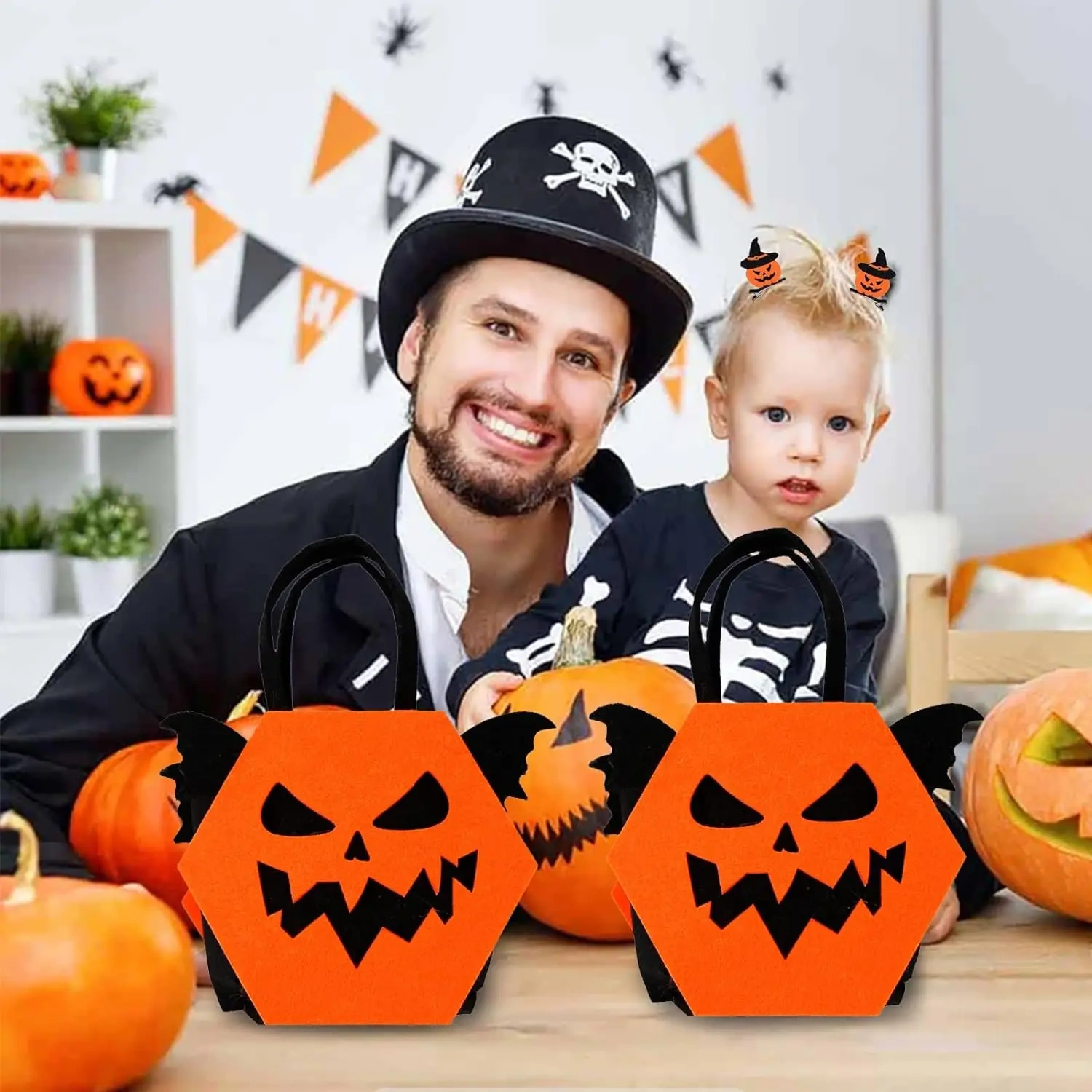 Kid Trick or Treat Scary Pumpkin Felt Halloween Candy Basket