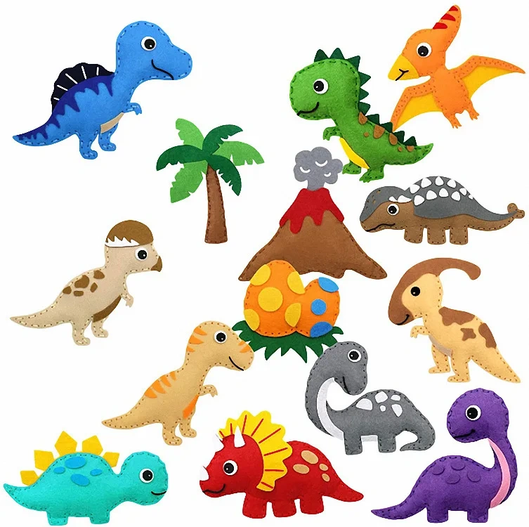 Kids Fun Education Craft DIY Dinosaur Century Felt Sew Kit