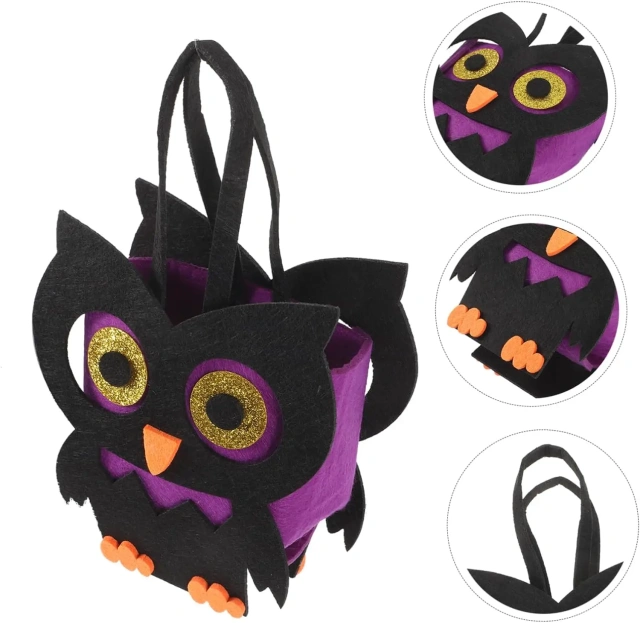 Saco de doces de feltro de coruja personalizado para crianças 2024, doces ou travessuras, Halloween
