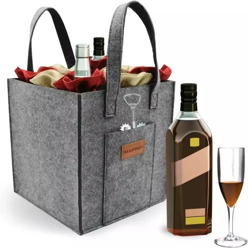 9 Bottles Wine Carrier Tote Reusable Grocery Bags for Travel Camping and Picnic Perfect Wine Lover Gift Felt Wine Bottle Bag