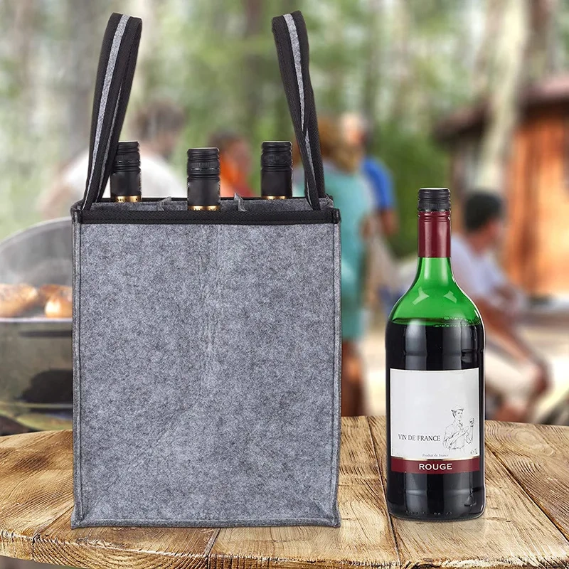 BSCI washable wine bag reusable felt insulated tote with division gift bags holders custom logo