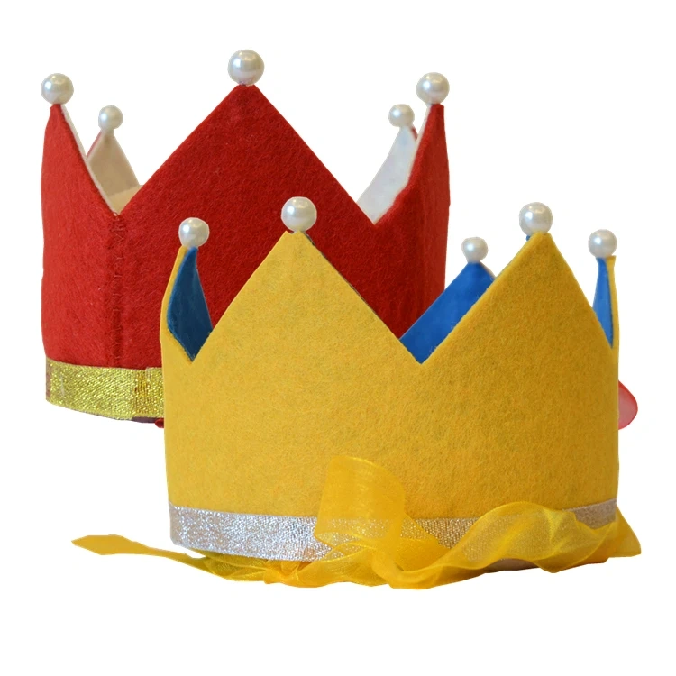 Custom Cute Glitter Gold Red White Felt Kids Birthday Crown