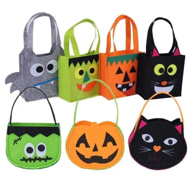 Sac à bonbons d'Halloween en feutre avec logo personnalisé 2024 Trick or Treat Cat